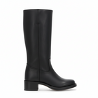 Black Leather Knee-High Boots for Women