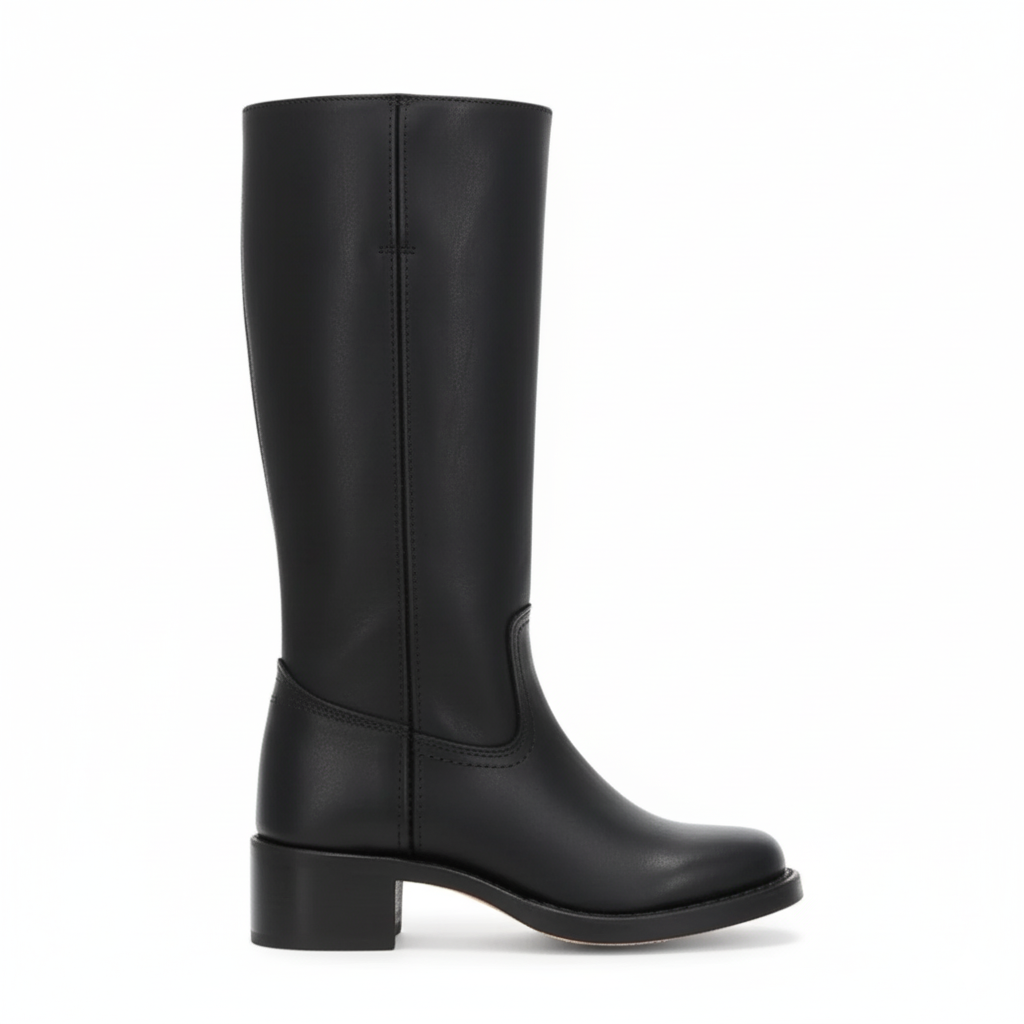 Black Leather Knee-High Boots for Women