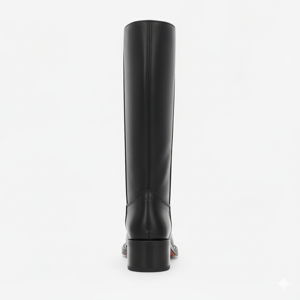 Black Leather Knee-High Boots for Women