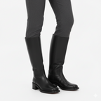 Black Leather Knee-High Boots for Women