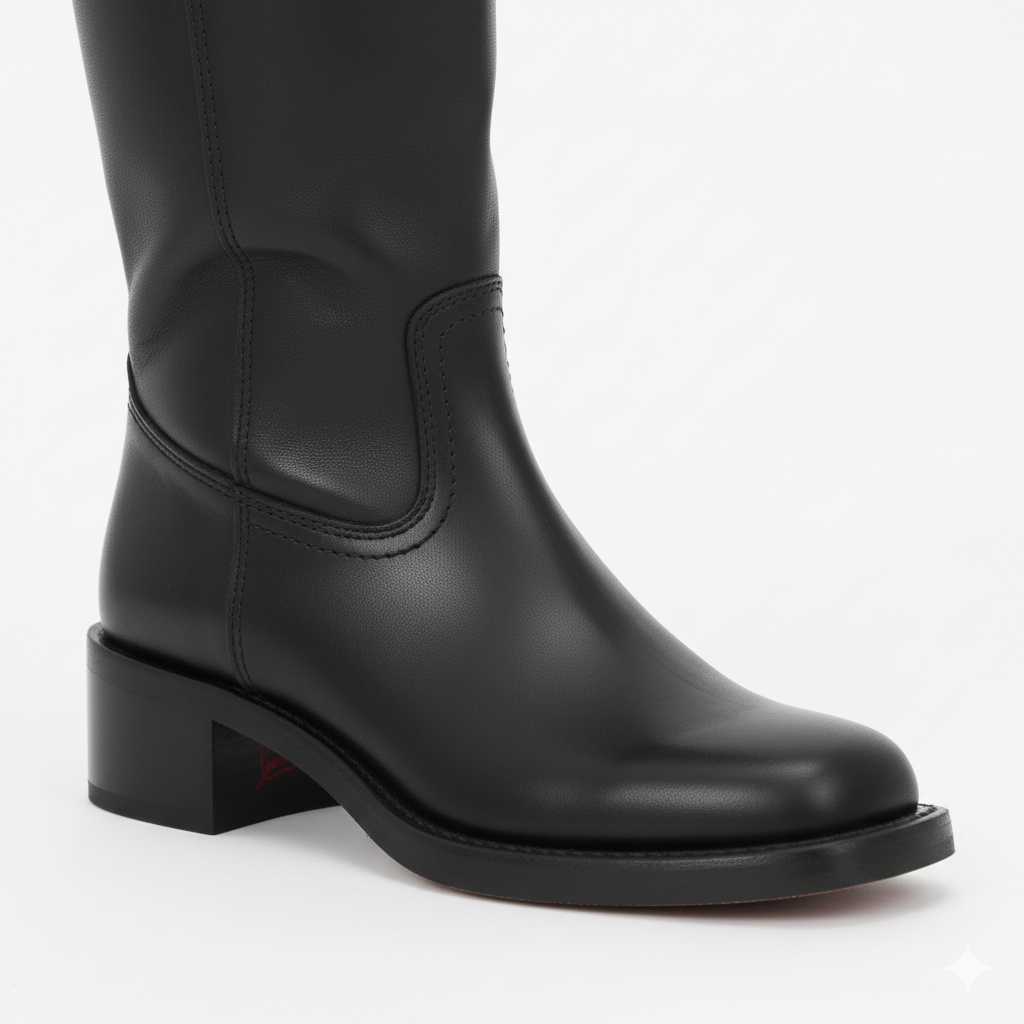 Black Leather Knee-High Boots for Women