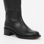 Black Leather Knee-High Boots for Women