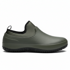 Army green lightweight slip-on work shoes with waterproof construction for outdoor and kitchen use