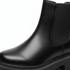 Black vegan leather Chelsea boots with pull tab and elastic side panel detail