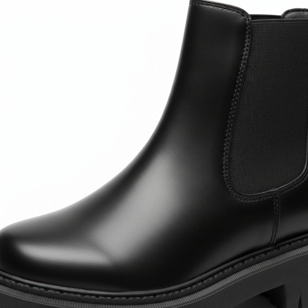 Black vegan leather Chelsea boots with pull tab and elastic side panel detail