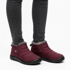 Burgundy wine insulated winter ankle boots with grey fur trim and non-slip sole - Lewis Fordham UK