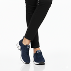 Navy blue mesh air cushion sneakers with white sole and arch support for men - Lewis Fordham UK