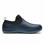 Navy blue waterproof chef shoes with elastic collar and non-slip sole for food service professionals