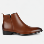 Tan brown leather Chelsea boots for men with pointed toe and elastic side gussets for autumn winter formal wear