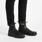 Chelsea boots unisex styled with rolled jeans showing versatile casual wear