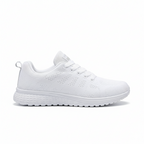 White breathable athletic walking shoes for women with mesh upper and comfortable lace-up design