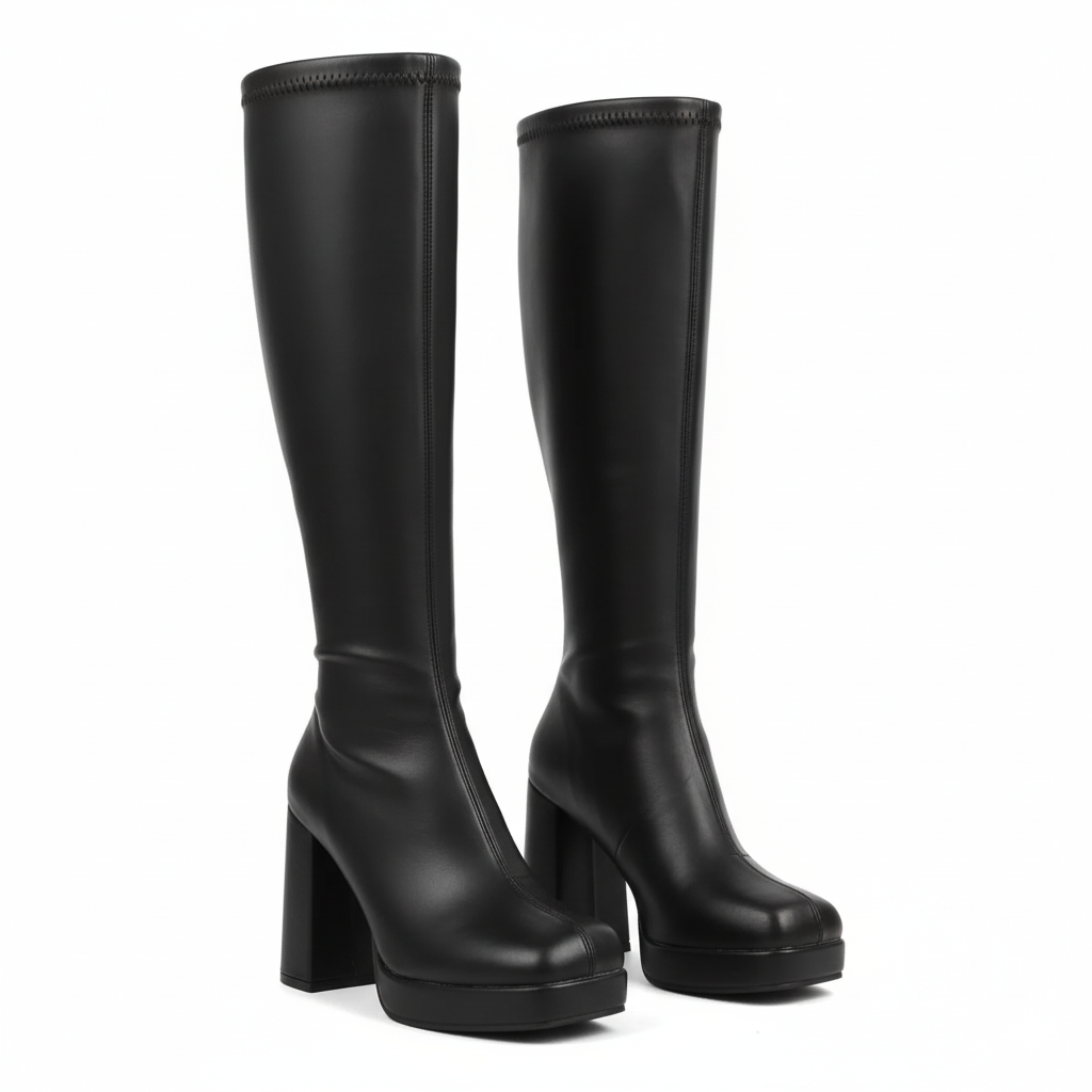 angle view of women's black platform boots 