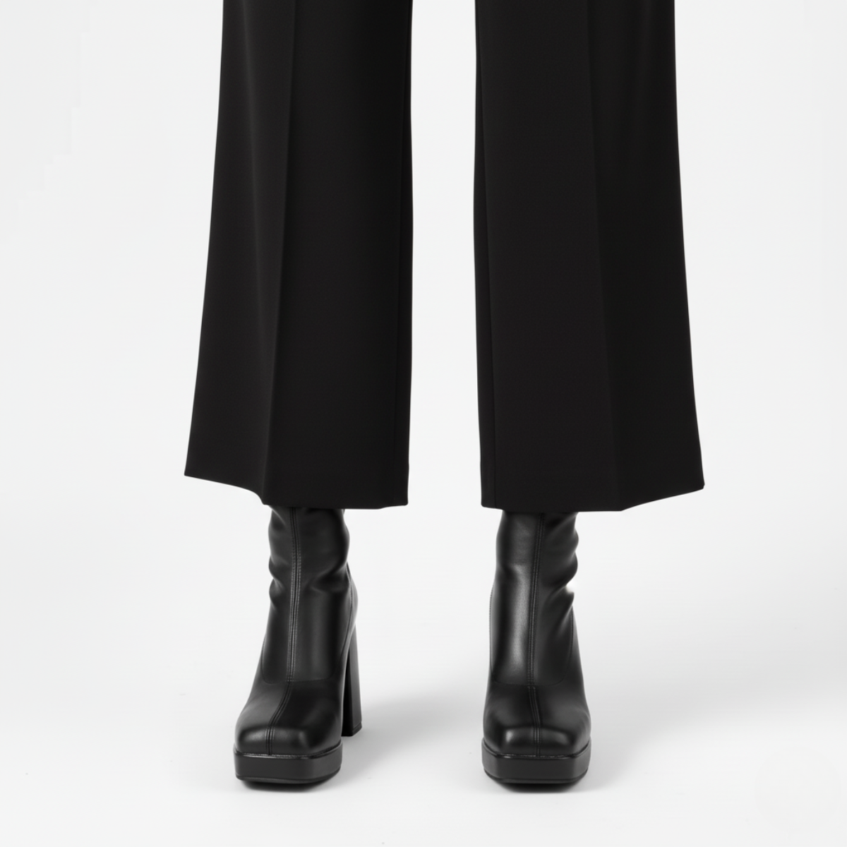 Women's black knee-high platform boots with chunky block heel for statement style